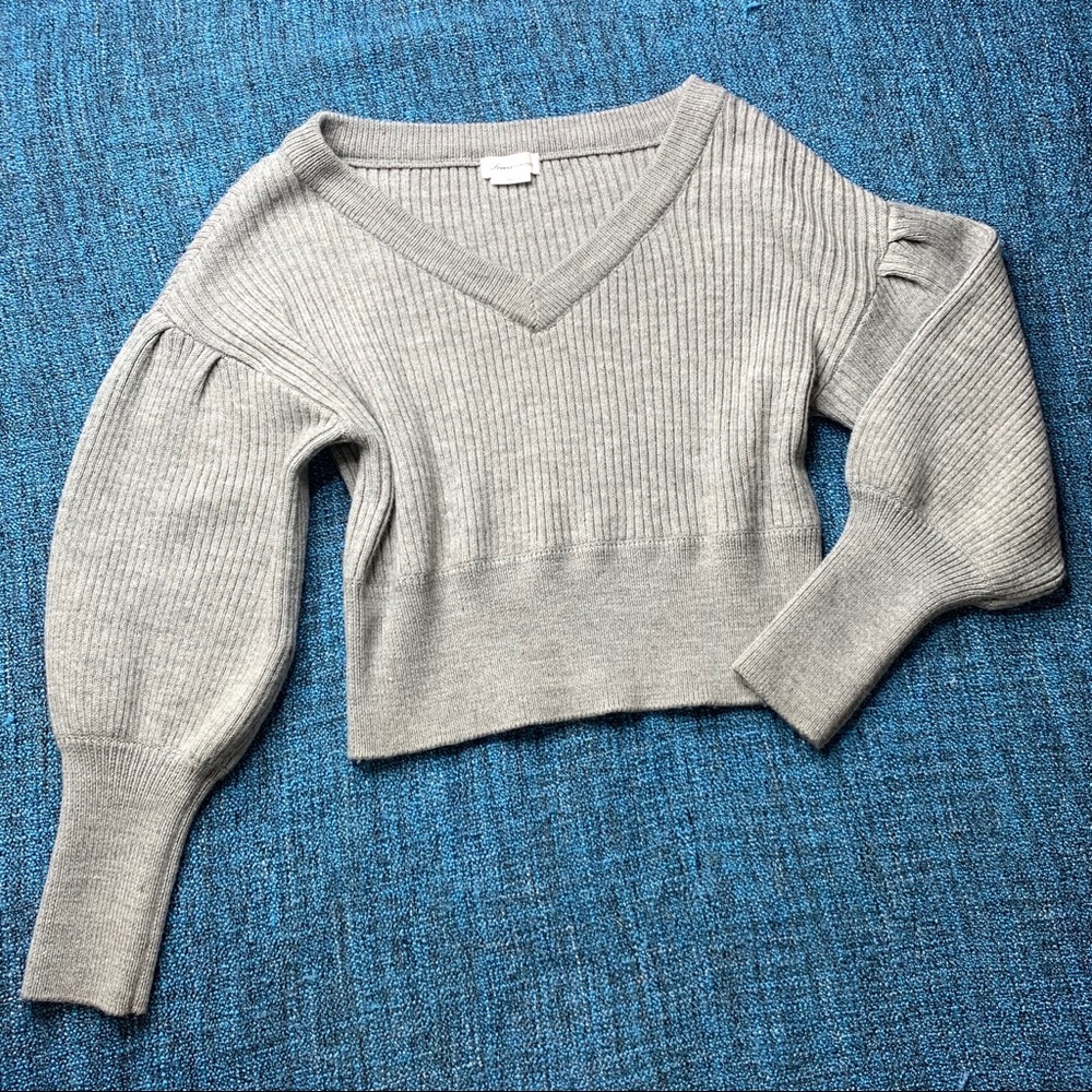 Lovers + Friends Dash Sweater in Heather Gray Women's Size XL V-Neck Ribbed